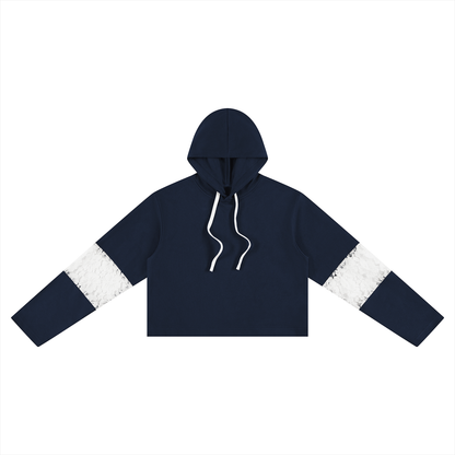 Women's Cropped Lace-Panel Hoodie in navy blue