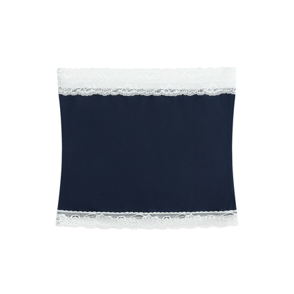 Women's Cropped Paneled Tube Top in navy blue, alternate angle