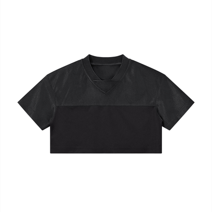 Women's Cropped Paneled V-Neck Jersey in black
