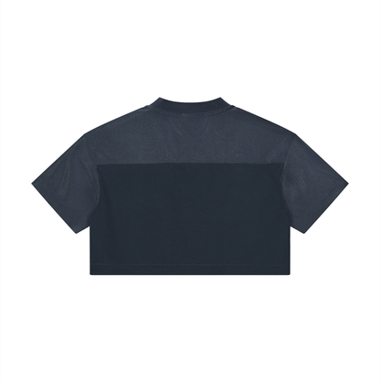 Women's Cropped Paneled V-Neck Jersey in gray blue, alternate angle