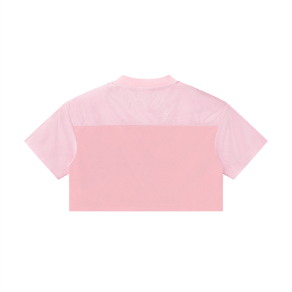 Women's Cropped Paneled V-Neck Jersey in pink, alternate angle