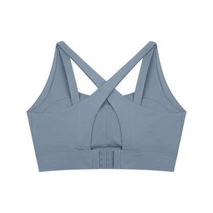 Women's Cropped Yoga Sports Bra in gray blue, alternate angle