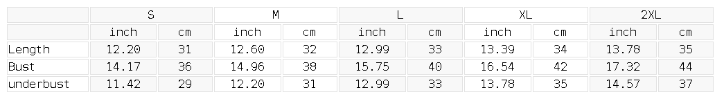 Size chart for the Women's Cropped Yoga Sports Bra