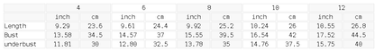Size chart for the Women's Cropped Yoga Tank Top