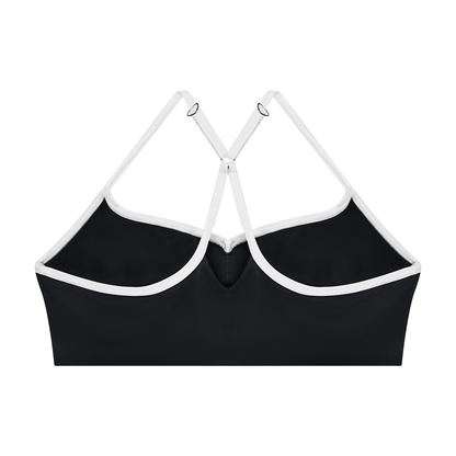 Women's Cross-Over Color Block Yoga Sports Bra in black, alternate angle