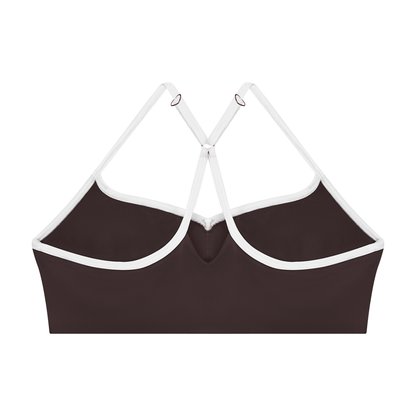Women's Cross-Over Color Block Yoga Sports Bra in brown, alternate angle