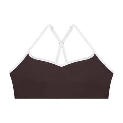 Women's Cross-Over Color Block Yoga Sports Bra in brown