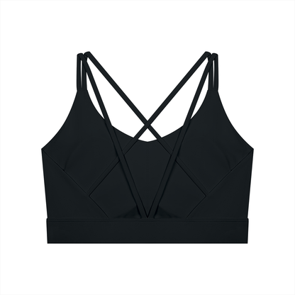 Women's Cross-Over Cropped Yoga Sports Bra in black, alternate angle