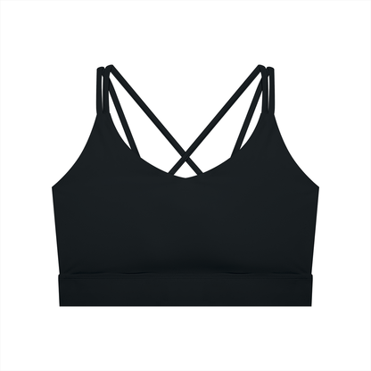 Women's Cross-Over Cropped Yoga Sports Bra in black