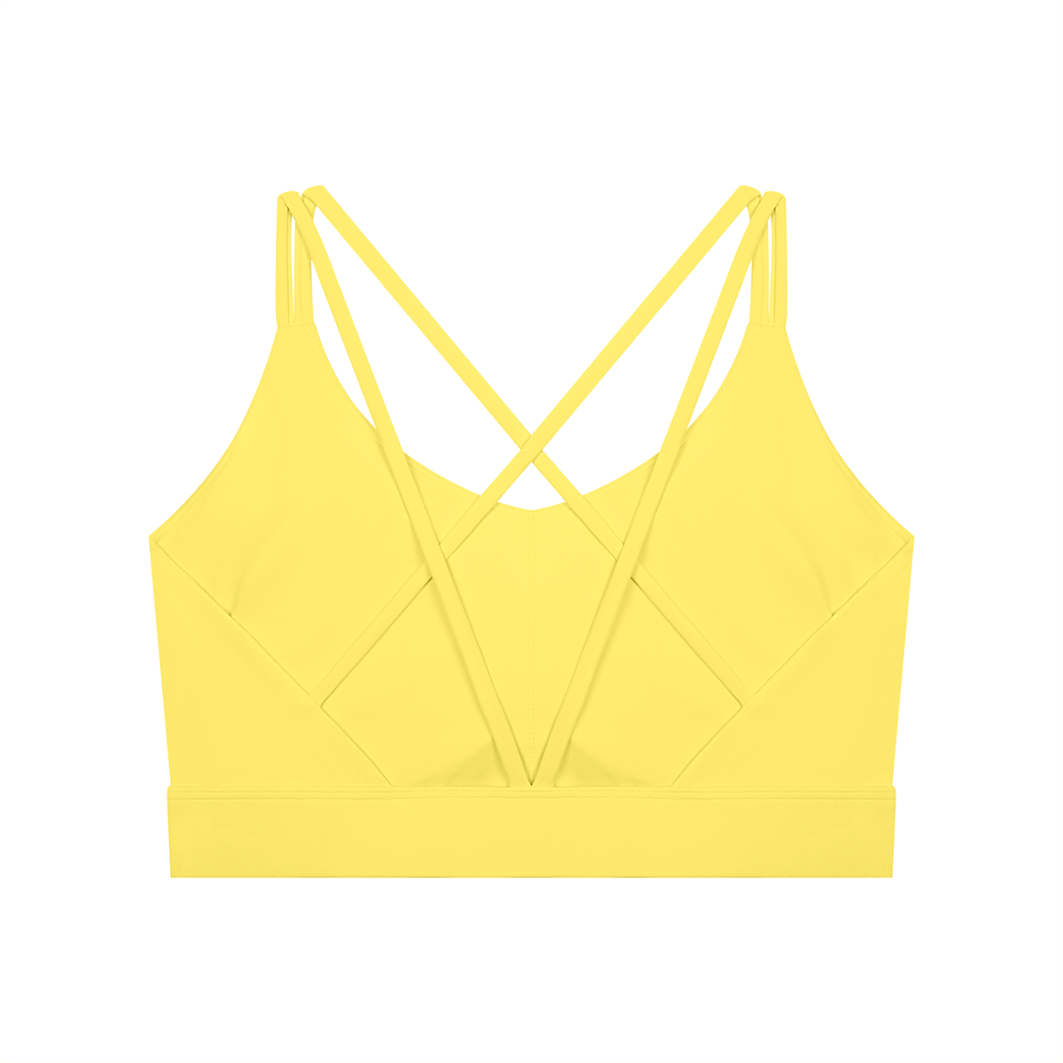Women's Cross-Over Cropped Yoga Sports Bra in lemon yellow, alternate angle