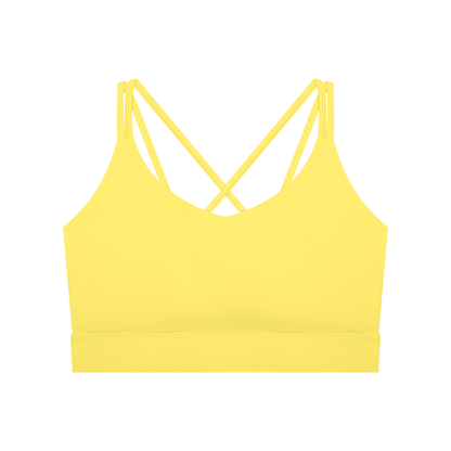 Women's Cross-Over Cropped Yoga Sports Bra in lemon yellow