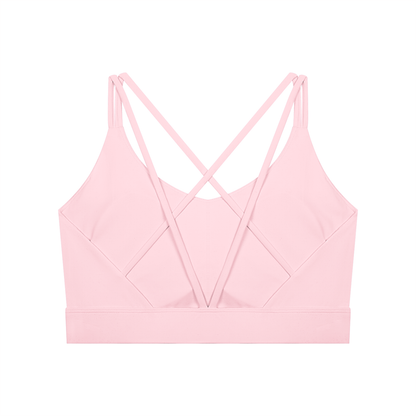 Women's Cross-Over Cropped Yoga Sports Bra in pink, alternate angle