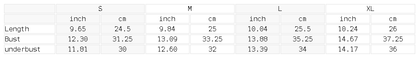 Size chart for the Women's Cross-Over Cropped Yoga Sports Bra