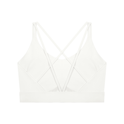Women's Cross-Over Cropped Yoga Sports Bra in white, alternate angle