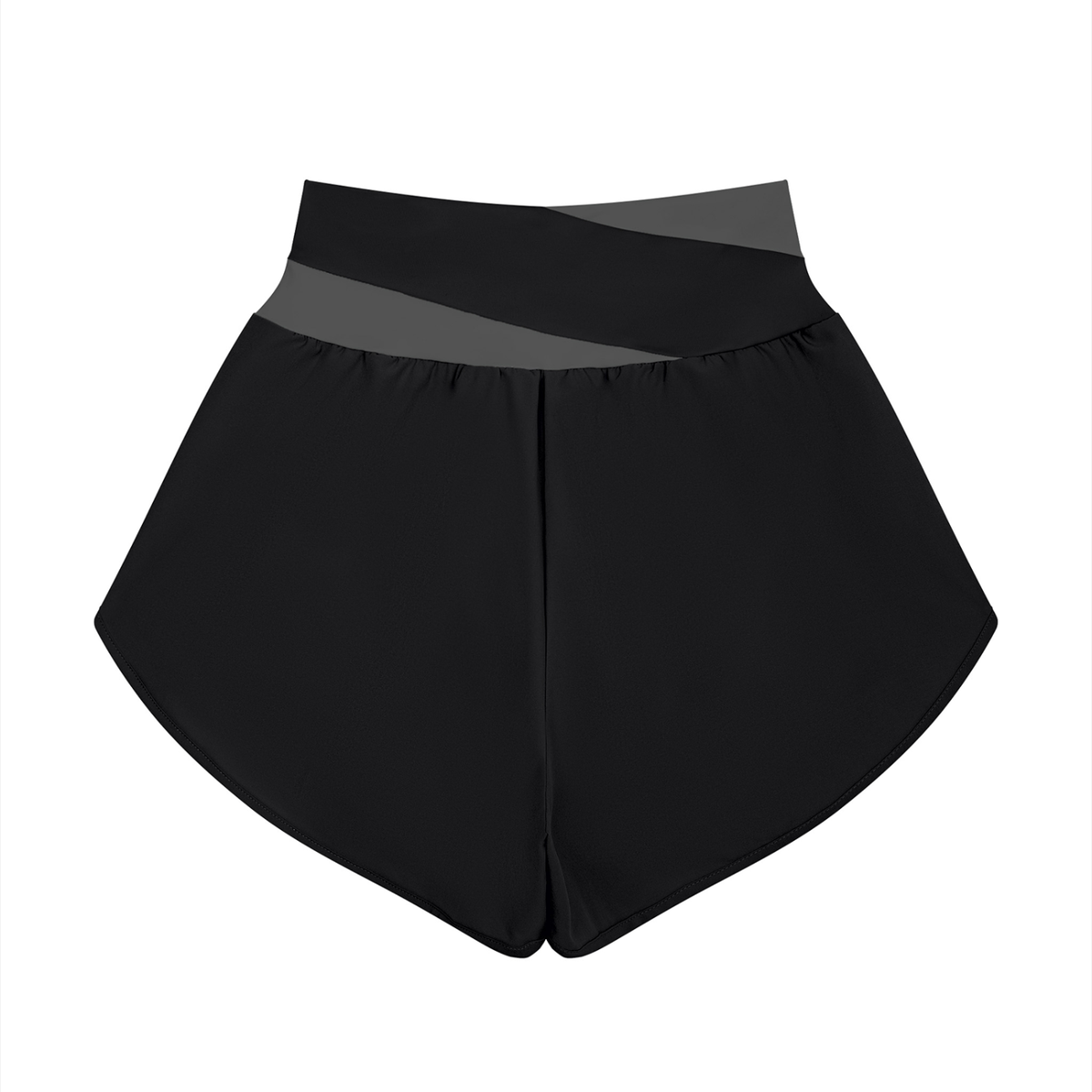 Women's Cross-Over Paneled Yoga Shorts in black with dark gray, alternate angle