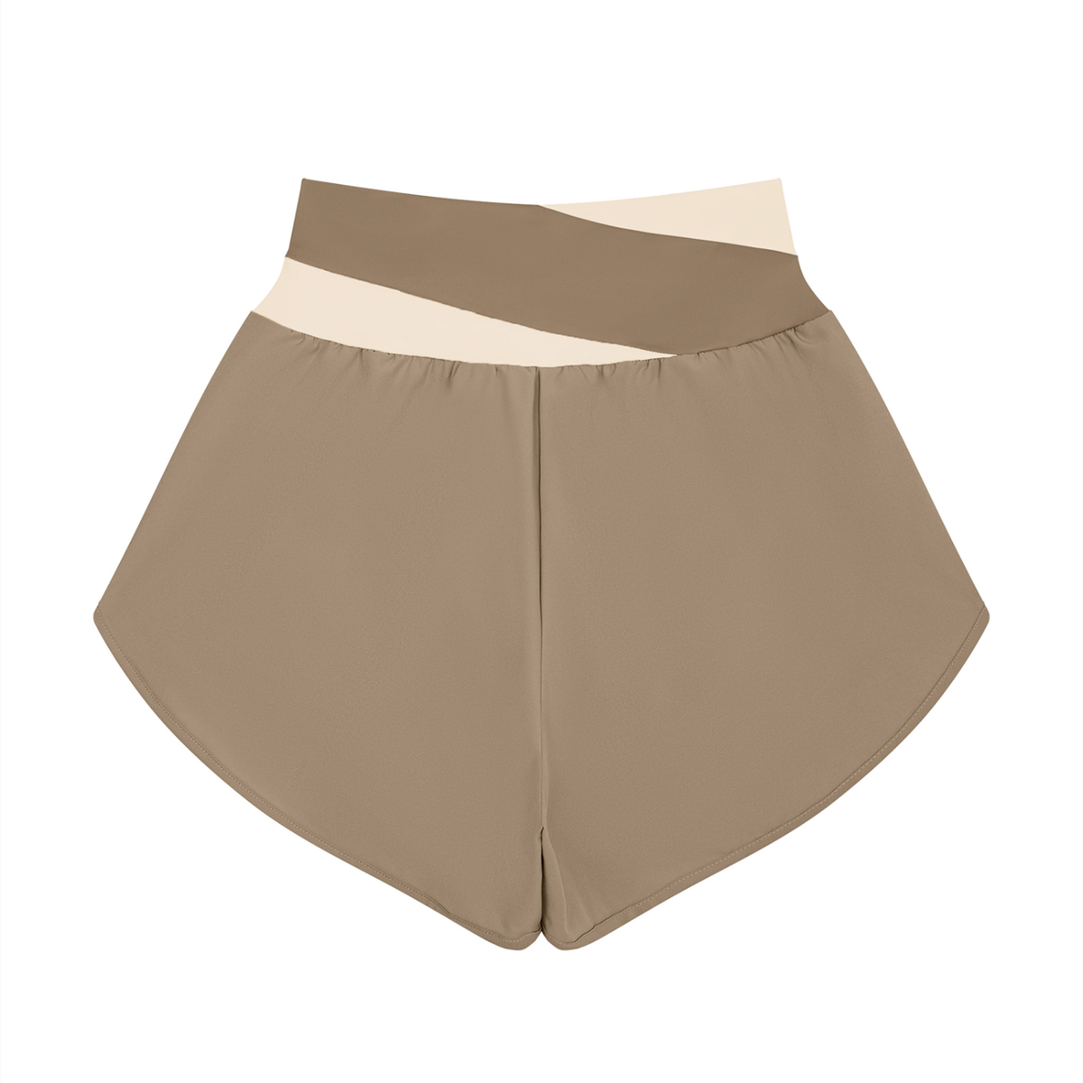 Women's Cross-Over Paneled Yoga Shorts in light coffee with apricot, alternate angle