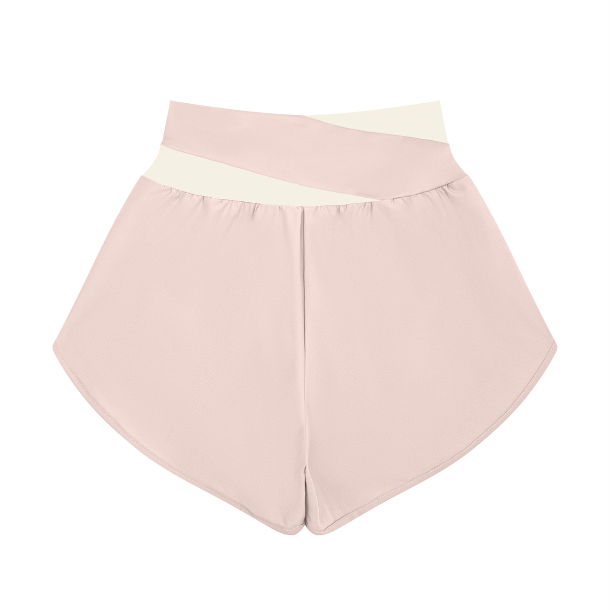 Women's Cross-Over Paneled Yoga Shorts in light pink with apricot, alternate angle