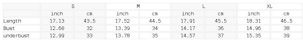 Size chart for the Women's Cross-Over Ruched Halter Yoga Tank Top