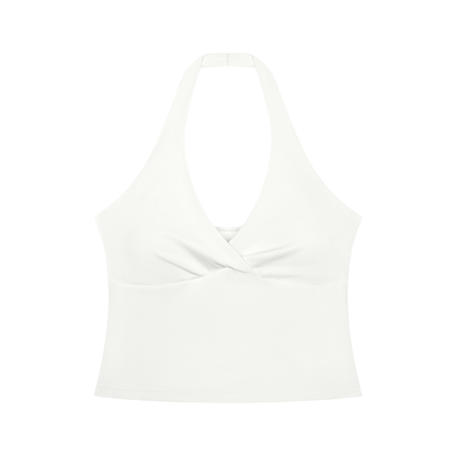 Women's Cross-Over Ruched Halter Yoga Tank Top in white