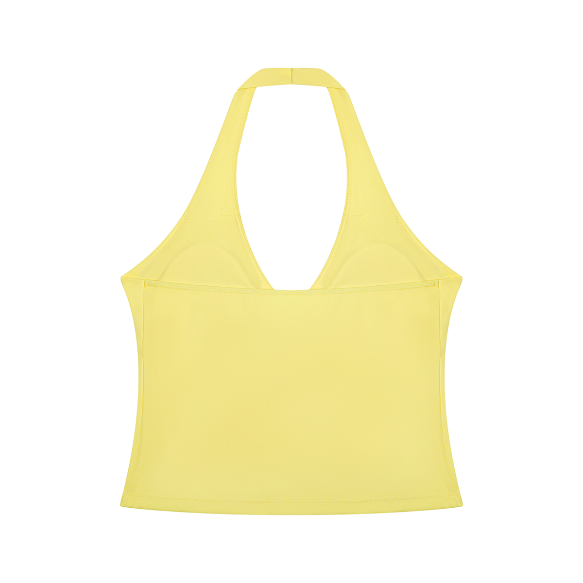 Women's Cross-Over Ruched Halter Yoga Tank Top in yellow, alternate angle