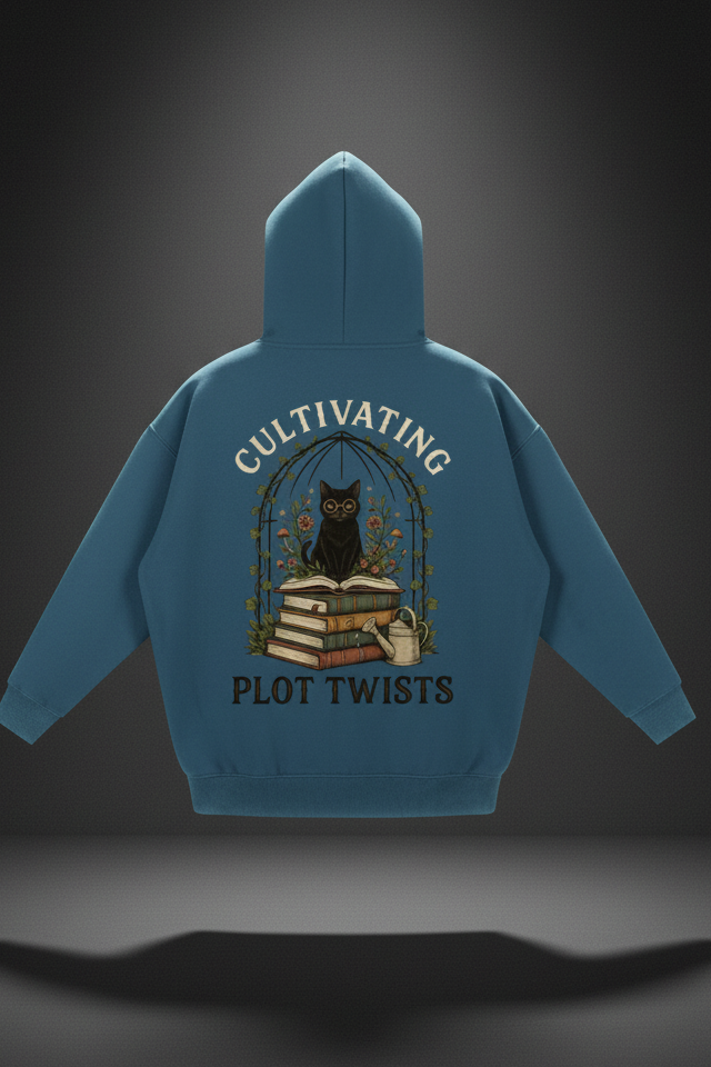 Women’s Cultivating Plot Twists cat oversized fleece hoodie