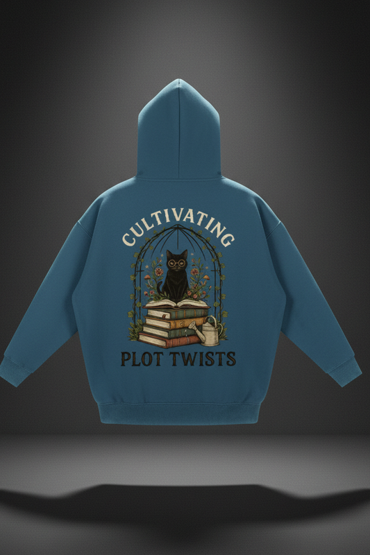 Women’s Cultivating Plot Twists cat oversized fleece hoodie