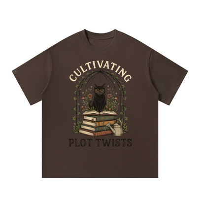 Women’s Cultivating Plot Twists Cat Oversized T-Shirt – product image 1