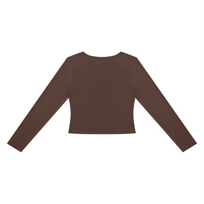 Women's Cutout Long Sleeve T-Shirt in dark brown, alternate angle