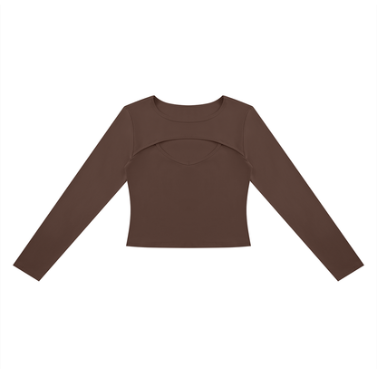 Women's Cutout Long Sleeve T-Shirt in dark brown