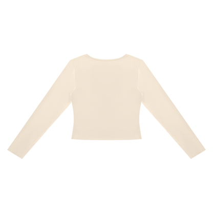 Women's Cutout Long Sleeve T-Shirt in light apricot, alternate angle