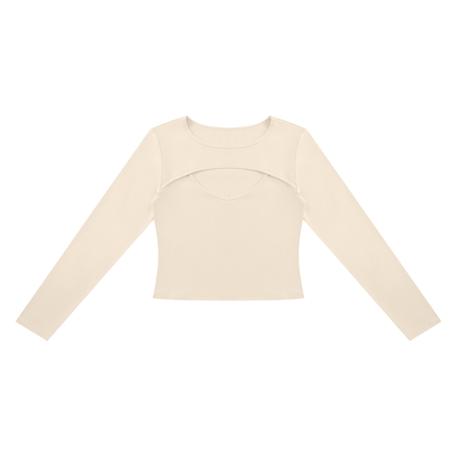 Women's Cutout Long Sleeve T-Shirt in light apricot