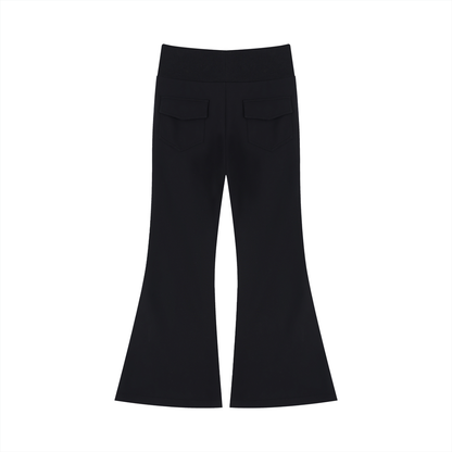 Women's Drawstring Flared Leg Pants in black, alternate angle