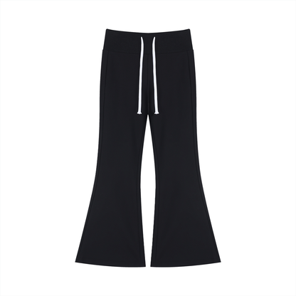 Women's Drawstring Flared Leg Pants in black