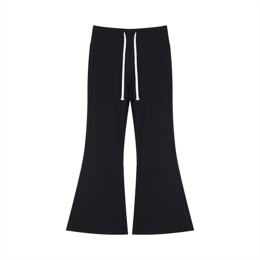Women's Drawstring Flared Leg Pants in black