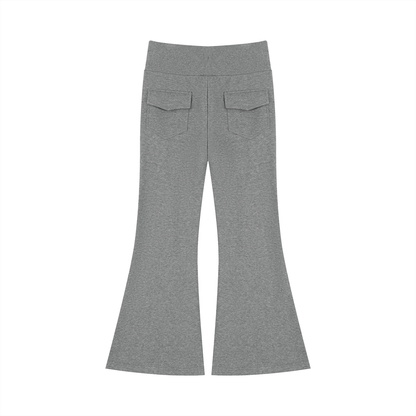 Women's Drawstring Flared Leg Pants in flower gray, alternate angle