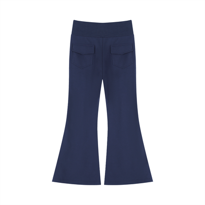 Women's Drawstring Flared Leg Pants in navy blue, alternate angle