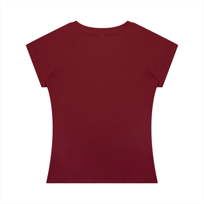 Women's Fitted Crewneck T-Shirt in wine red, alternate angle