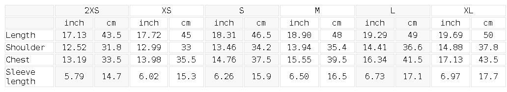 Size chart for the Women's Fitted Performance T-Shirt