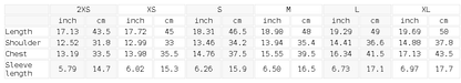 Size chart for the Women's Fitted Performance T-Shirt