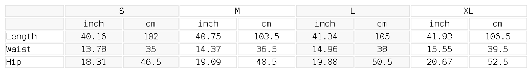 Size chart for the Women's Flared Sweatpants