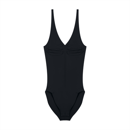 Women's Full-Zip Ruched Bodysuit in black