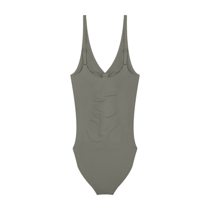 Women's Full-Zip Ruched Bodysuit in gray, alternate angle