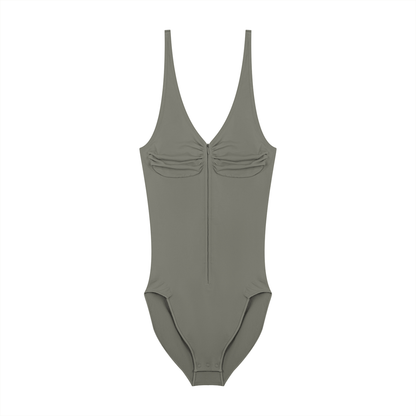 Women's Full-Zip Ruched Bodysuit in gray