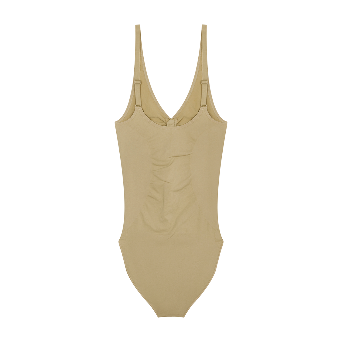 Women's Full-Zip Ruched Bodysuit in khaki, alternate angle
