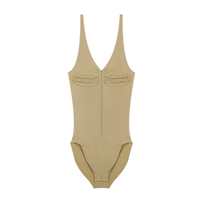 Women's Full-Zip Ruched Bodysuit in khaki