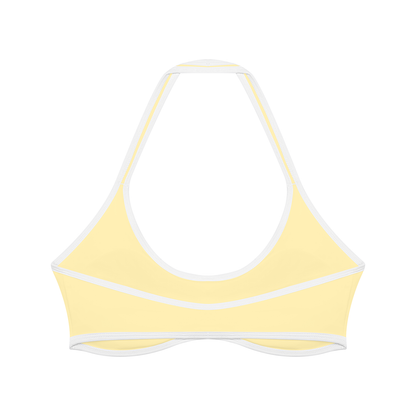 Women's Halter Color Block Yoga Sports Bra in light yellow, alternate angle