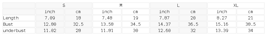 Size chart for the Women's Halter Color Block Yoga Sports Bra