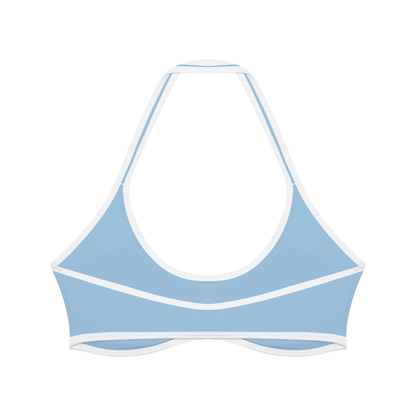 Women's Halter Color Block Yoga Sports Bra in sky blue, alternate angle
