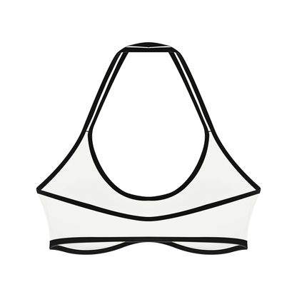Women's Halter Color Block Yoga Sports Bra in white, alternate angle