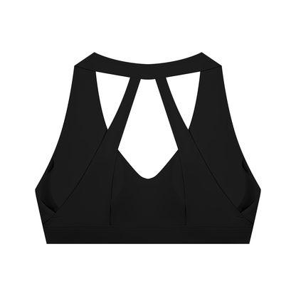 Women's Halter Cropped Sports Bra in black, alternate angle